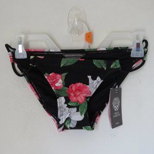 Vince Camuto Spring Black Floral Bikini Strappy Sides Hipster Bikini Bottom